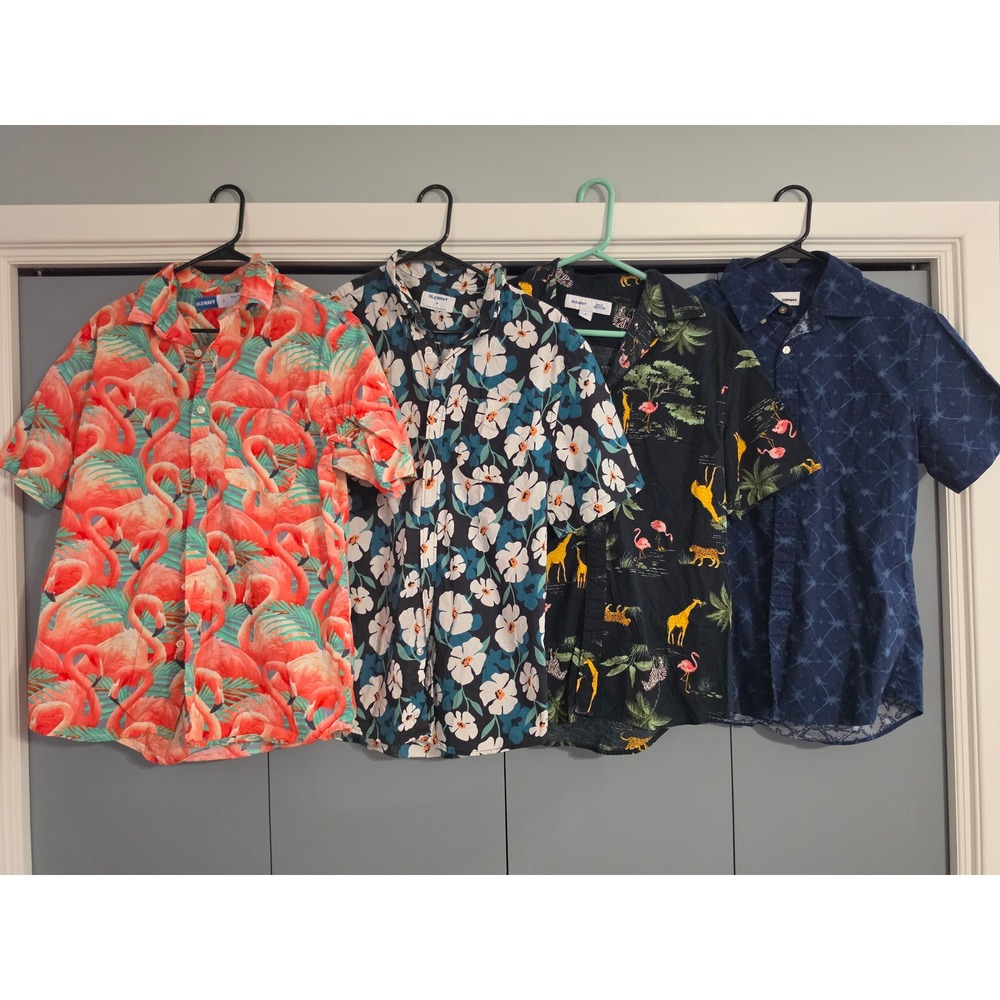 Excellent Old Navy Button Down Shirts Medium Multicolor Tropical Safari 4 Pack